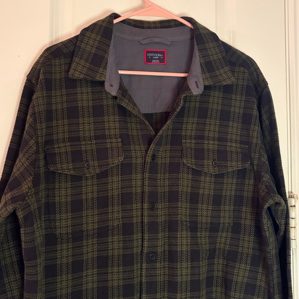 UNTUCKit Men’s Heavy Plaid Button Front Shirt Jacket Green and Black Large - Picture 3 of 10